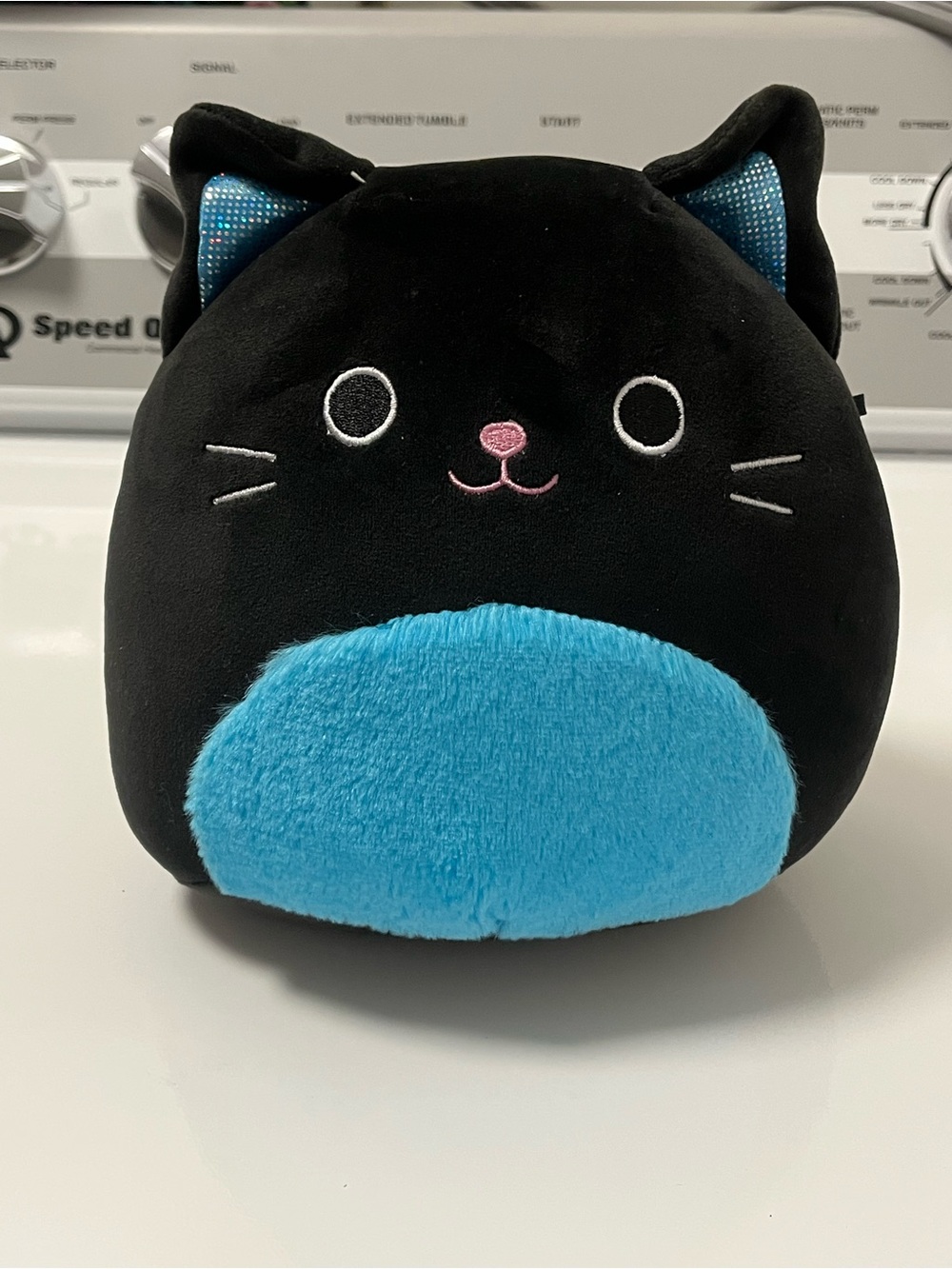 Squishmallows Black Plush Cat Toy with Blue Belly